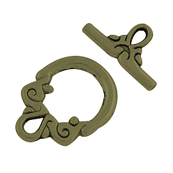 Античная Бронза Застежки тоггл в тибетском стиле , без кадмия, без никеля и без свинца, античная бронза, плоско-круглые: 20x15x2 mm, отверстия: 2x3 мм, бар: 17x9x2 мм, Отверстие : 2x3 мм , около 500 шт / 1000 г