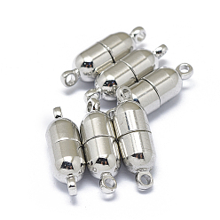 Платинированный Стеллаж гальванический латунные магнитные застежки с петлями, сильный магнит n 45, долговечный, овальные, Реальная платина, 19x6 мм, отверстие : 1.8 мм