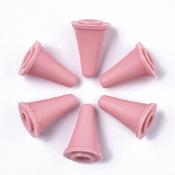 Светло-Коралловый Пластиковые поделки инструмент ткачество спицы шапки, спицы пробка, свет коралловый, 20x12 мм, отверстие : 2 мм