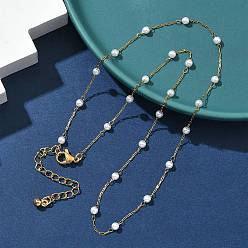 Золотой 304 ожерелья из нержавеющей стали и искусственного жемчуга ABS, золотые, 17.32 дюйм (44 см) в длину + 60 удлинитель мм