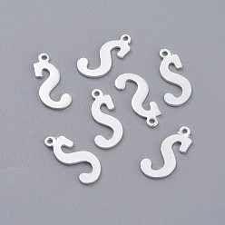 Letter S 201 подвески из нержавеющей стали, буквы, серебряный цвет гальваническим, letter.s, 15.5x6.5x1 мм, отверстие : 1 мм