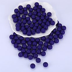 Midnight Blue Round Silicone Focal Beads, Chewing Beads For Teethers, DIY Nursing Necklaces Making, Midnight Blue, 15mm, Hole: 2mm