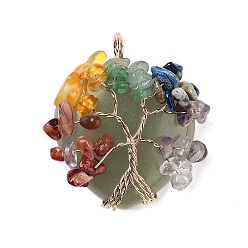 Зеленый Авантюрин Подвески в форме сердца из натурального зеленого авантюрина, чакра дерево жизни драгоценные камни чип медная проволока обернутые амулеты, золотые, 39x30~35x13 мм, отверстие : 5x4 мм