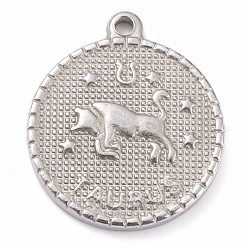 Taurus 304 Stainless Steel Pendants, Flat Round with Constellation, Taurus, 29x26x3mm, Hole: 2mm