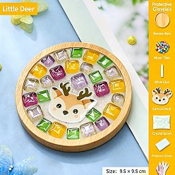 Deer DIY Mosaic Coaster Making Kit, with White Latex Glue, Cleaning Sponge & Disposable Glove, Bamboo Cup Mat and Glass Mosaic Tiles, Crystal Grout, Cartoon Patches, Deer, 35x40.5x2mm