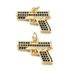 Черный Латунные микро проложить кубического циркония подвески, подвески в форме пистолета, реальный 18 k позолоченный, чёрные, 20x16x2.5 мм, отверстие : 3 мм