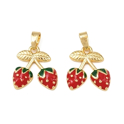 Красный Латунь эмаль подвески, стойки покрытие, клубника, без кадмия и без свинца, долговечный, золотые, красные, 15x14x3 мм, отверстие : 2 мм