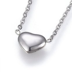 Stainless Steel Color 304 Stainless Steel Jewelry Sets, Pendant Necklaces & Stud Earrings & Bracelets, Heart, Stainless Steel Color, 16.93 inch(43cm), 6-3/4 inch(17cm), 7x9x2.5mm, Pin: 0.8mm