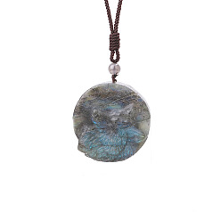 Плоский Круглый Кулоны из натурального лабрадорита, плоско-круглые, 31.50 дюйм (80 см)