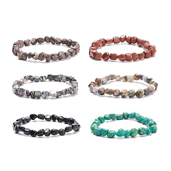 Mixed Stone Gemstone Nuggets Beaded Stretch Bracelet for Women, Inner Diameter: 2-1/8 inch(5.3cm)