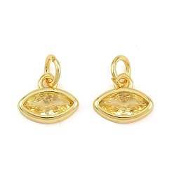 Yellow Brass Pave Cubic Zirconia Charms, Horse Eye Charms, Single Stone Charms, Long-Lasting Plated, Rack Plating, Cadmium Free & Lead Free, Golden, Yellow, 8x9.5x2.5mm, Hole: 3.5mm