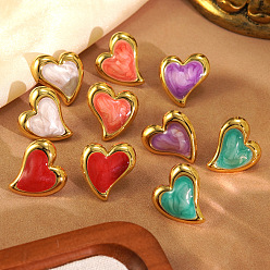 (52) Непрозрачная лаванда 304 серьги-гвоздики в форме сердца из нержавеющей стали с эмалью, золотые, разноцветные, 22x21 мм