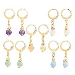 Смешанные камни Круглые серьги-кольца из смеси натуральных и синтетических камней, С 304 результатами из нержавеющей стали, золотые, 31.5x12x6.5 мм, 5 пар / набор
