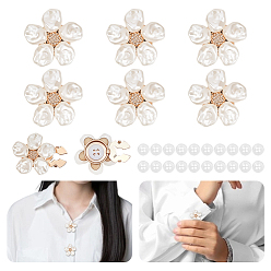 Light Gold 6шт. запонки из сплава и смолы с имитацией жемчуга, цветок, с 20шт. пластиковыми кнопками, золотой свет, 31x30x13.5 мм
