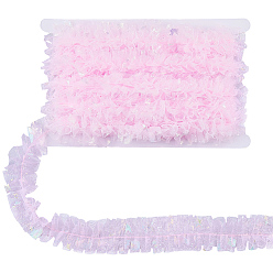 Pink 10M Polyester Organza Ribbons, with Sequin and Cardboard Display Card, Pink, 1-3/8 inch(35mm)