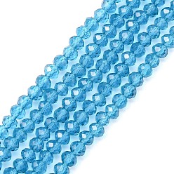 Dark Cyan Transparent Glass Beads Strands, Faceted, Rondelle, Dark Cyan, 3x2mm, Hole: 0.5mm, about 160~165pcs/strand, 15.35 inch~15.75 inch(39~40cm)