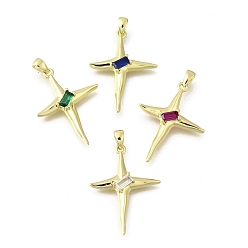 (52) Непрозрачная лаванда Кулон из циркония, звезды прелести, стойки покрытие, прочное покрытие, без кадмия и без свинца, реальный 18 k позолоченный, разноцветные, 32x21x4 мм, отверстие : 3.5x2.5 мм