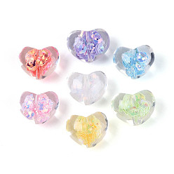 (52) Непрозрачная лаванда Прозрачный бисер cmолой, Сердце со цветками , пайетка внутри, разноцветные, 18x22.5x15 мм, отверстие : 2 мм