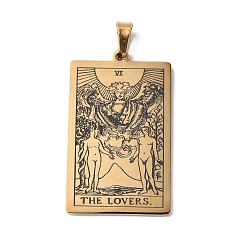 Золотой 201 кулон из нержавеющей стали, золотые, прямоугольник с рисунком таро, любовники vi, 40x24x1.5 мм, отверстие : 4x7 мм