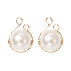 Золотой Подвески из медной проволоки с ракушками и жемчугом, белые, золотые, 19x14.5x12~12.5 мм, отверстие : 2.5 мм