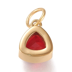Dark Red Vacuum Plating 304 Stainless Steel Cubic Zirconia Pendant, Triangle, Golden, Dark Red, 12.5x9.5x5mm, Hole: 5mm