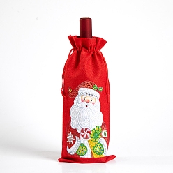 Santa Claus Christmas Theme DIY 5D Diamond Painting Gift Bag Kits, including Linen Bag, Resin Rhinestones, Diamond Sticky Pen, Tray Plate and Glue Clay, Santa Claus Pattern, 345x145mm