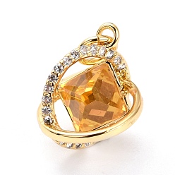 Настоящее золото 18K Латунные микро проложить кубического циркония подвески, долговечный, со стеклом, реальный 18 k позолоченный, 15x12.5x12 мм, отверстие : 3.6 мм