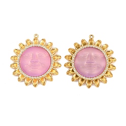 Золотой 304 подвески из нержавеющей стали смолы, Солнце с абстрактными подвесками в виде лиц, со стразами, золотые, 44.5x41x8 мм, отверстие : 1.8 мм