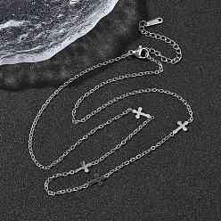 Cross 304 ожерелья из звеньевой цепи из нержавеющей стали для женщин и мужчин, цвет нержавеющей стали, не тускнеет, крестик, 17.60 дюйм (44.7 см), крест: 13.5x6x1 мм