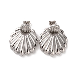 Platinum Brass Dangle Stud Earrings, Shell Shape, Platinum, 31x25mm