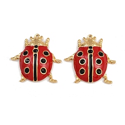 Настоящее золото 18K 304 нержавеющей стальной эмали подвески, ионное покрытие (ip), очарование божьей коровки, реальный 18 k позолоченный, 36.5x36.5x8 мм, отверстие : 1.6 мм
