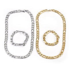 (52) Непрозрачная лаванда 304 нержавеющей стали ювелирных изделий, колье и браслеты с цепями фигаро, разноцветные, ожерелье: 23.8 дюйм (60.5 мм), браслеты: 8-5/8 дюйм (22 см)