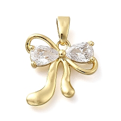 Прозрачный Латунные микро проложить кубического циркония прелести, реальный 18 k позолоченный, бантом, прозрачные, 14x15x3.5 мм, отверстие : 5x2.5 мм