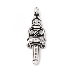 Antique Silver Tibetan Style 304 Stainless Steel Pendants, Dagger, Antique Silver, 68x21x6mm, Hole: 6x5.5mm