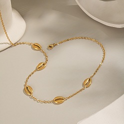 Настоящее золото 18K 304 Женские ожерелья из нержавеющей стали в форме ракушек, ионное покрытие (ip), без кадмия, без никеля и без свинца, реальный 18 k позолоченный, 15.75 дюйм (40 см)