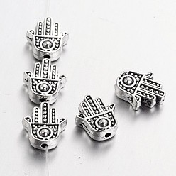 Античное Серебро Сплав тибетского сплава hamsa рука / рука fatima / рука мириам бисер, без кадмия и без свинца, античное серебро, 12x10x4 мм, Отверстие : 1.5 мм , около 780 шт / 1000 г