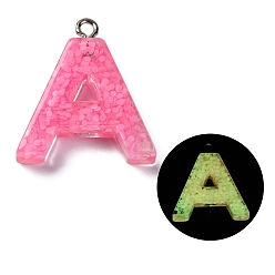 Letter A Светящиеся подвески смолы, светится в темноте, с платиновым покрытием петли, буквы, буква a, 24x21.5x5.5 мм, отверстие : 1.8 мм