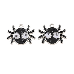 Черный Подвески из сплава хэллоуина с эмалью, Подвески в виде паука с большими глазами, украшенные блестками., платина, чёрные, 17x22.5x4 мм, отверстие : 1.6 мм