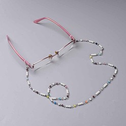 Coloré Chaînes de lunettes de vue de chat, tour de cou pour lunettes, perles de verre, perles de verre et fer, colorées, 735~755mm, perles: 4~4.5 mm, Trou: 3x4~6mm