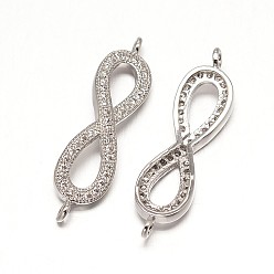 Платинированный Латунные микро проложить класса AAA кубического циркония ссылки, бесконечность, без кадмия, без никеля и без свинца, Реальная платина, 7x27x2.5 мм, отверстие : 1 мм