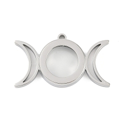 Нержавеющая Сталь Цвет 304 подвески-медальоны из нержавеющей стали, со стеклом, тройной лунный оберег, цвет нержавеющей стали, 23x39.5x6 мм, отверстие : 2.2 мм