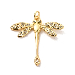 Clear Brass Micro Pave Cubic Zirconia Pendants, with Jump Ring, Dragonfly Charm, Golden, Clear, 32x31x3mm, Hole: 3mm