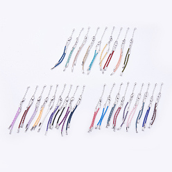 Mixed Color Braided Cotton Cord Bracelet Making, with Brass Lobster Claw Clasps and Extender Chains, with Rhinestone, Platinum, Mixed Color, 5-3/8 inch~5-1/2 inch(13.5~14cm), 3mm, Hole: 2mm