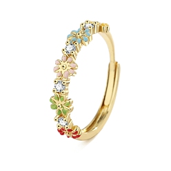 Золотой Регулируемые латунные кольца с микропаве из кубического циркония для женщин, цветок, золотые, размер США 8 (18.1 мм)