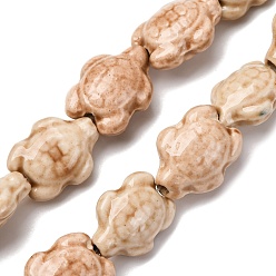 Персиковый Слойка Фарфора ручной работы бисер нитей, черепаха, яркие глазированный фарфор, розовые, 17x14x8 мм, отверстие : 1.8 мм, около 22 шт / нитка, 14.3 дюйм (36~37 см)