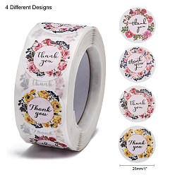 Colorful DIY Scrapbook, 1 Inch Thank You Stickers, Decorative Adhesive Tapes, Flat Round with Word Thank You, Colorful, 25mm, about 500pcs/roll