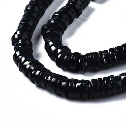 Black Natural Freshwater Shell Beads Strands, Dyed, Flat Round/Disc, Heishi Beads, Black, 6x6x1~2.5mm, Hole: 1mm, about 201~208pcs/strand, 15.20~15.43 inch(38.6~39.2cm)