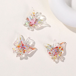 Pearl Pink Transparent Lampwork Pendants, Butterfly Charms, Pearl Pink, 30x28mm