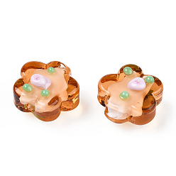 Сэнди Коричневый Ручной работы ухабистым Шарики Lampwork, цветка сливы, песчаный коричневый, 13.5~14.5x15x8~10 мм, отверстие : 1.5~1.8 мм