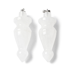 Хрусталь Природного кварца хрустальных подвесок, конус прелести, с латунной фурнитурой , платина, 53.5~55.5x18~18.5 мм, отверстие : 7x5.5 мм